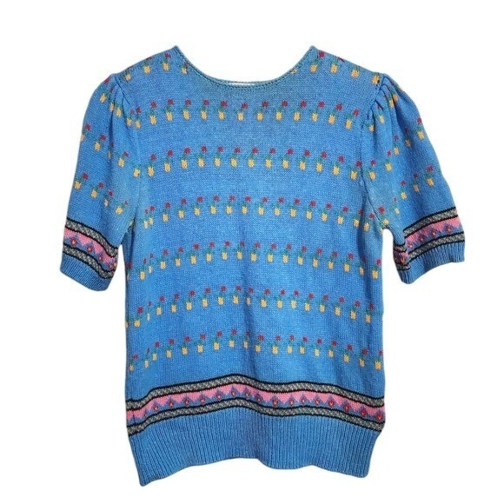 ROBERT SCOTT LTD floral patterned knit top blue grandmacore retro size S - Picture 2 of 7
